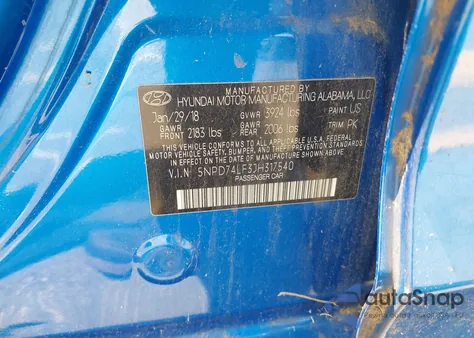 2018 Hyundai Elantra Se z USA, uszkodzony, nr VIN 5NPD74LF3JH317540